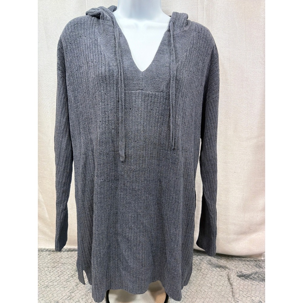 Barefoot Dreams CozyChic Ultra Lite Ribbed Tunic Hoodie Gray BDWCU21726 Womens L